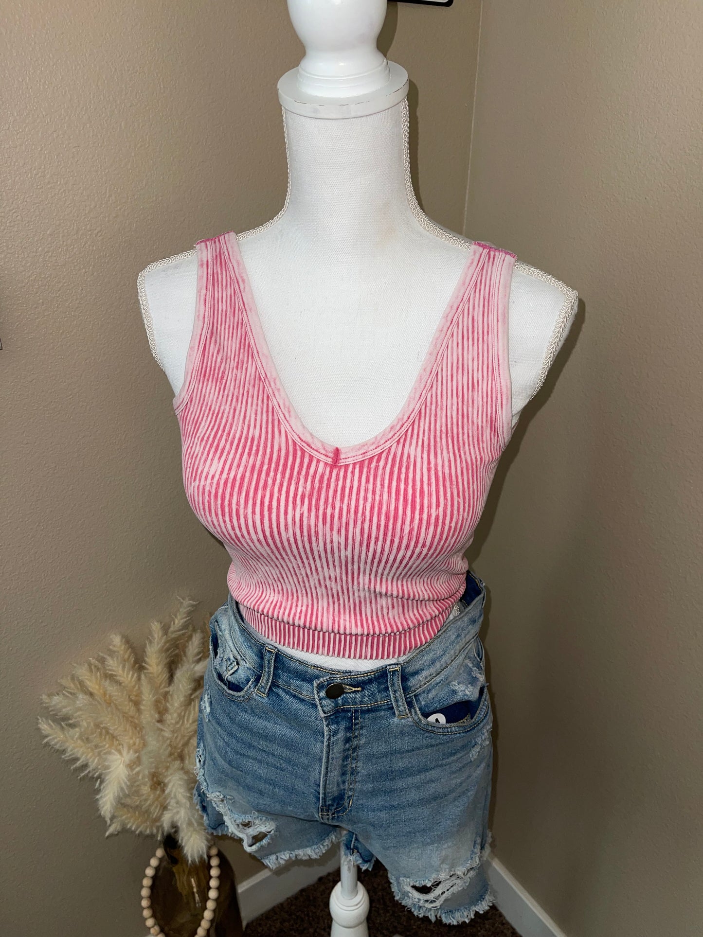 Ana Washed Ribbed Cropped Bra Tank Top