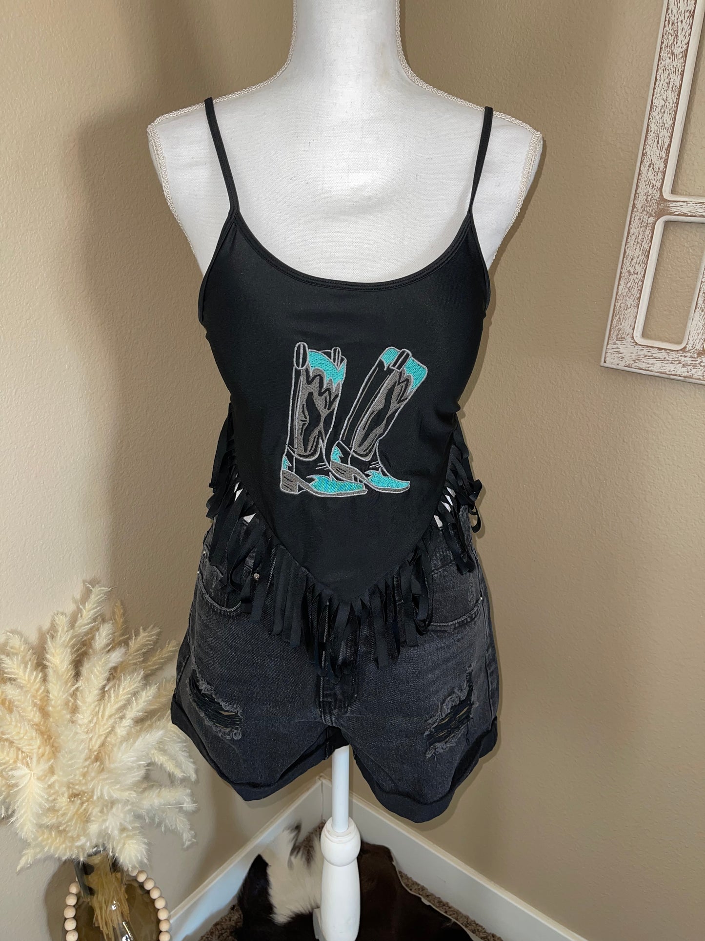 Fringe Boots Cropped Tank Top/Bathing Suit Top