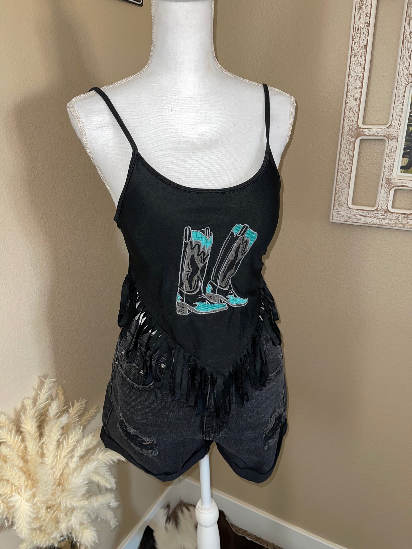 Fringe Boots Cropped Tank Top/Bathing Suit Top