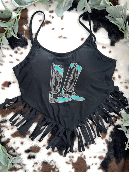 Fringe Boots Cropped Tank Top/Bathing Suit Top