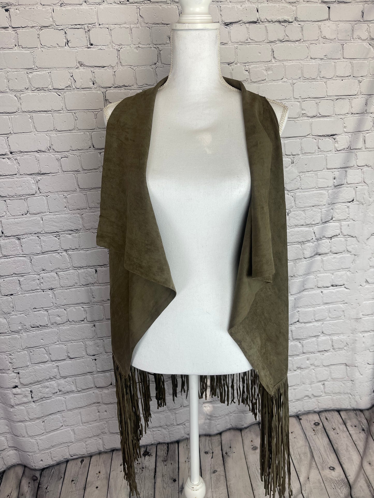 Olive Fringe Vest